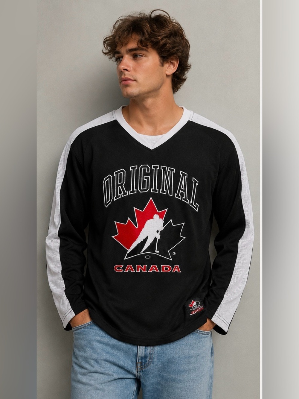 Original Canada Hockey Jersey Black White Embroidered Logo Unisex